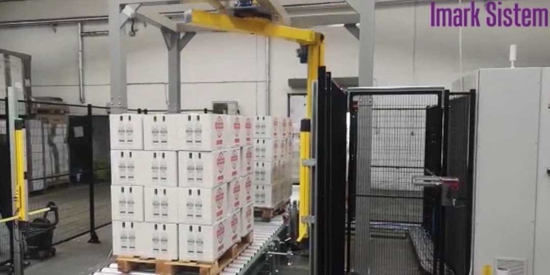 Linie automata transport ambalare paleti folie extensibila