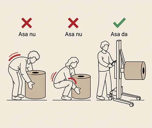 Manipularea ergonomica a rolelor de folie cu lift electric mobil