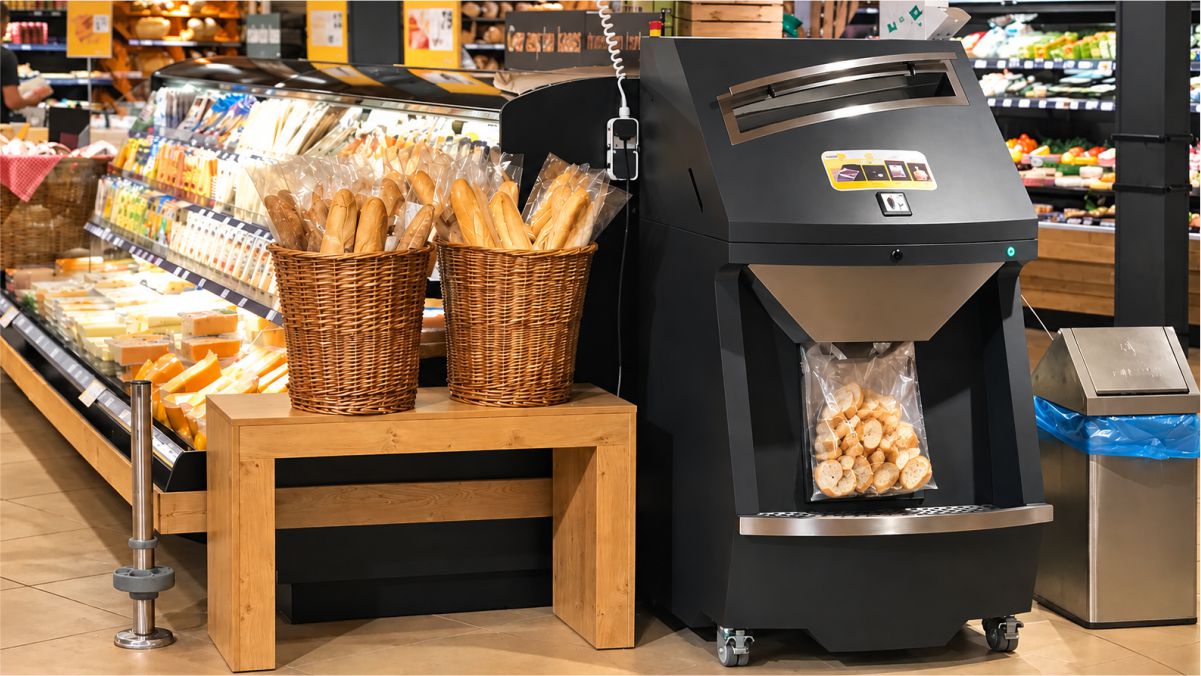 Feliator self-service JAC la raftul de paine dintr-un supermarket