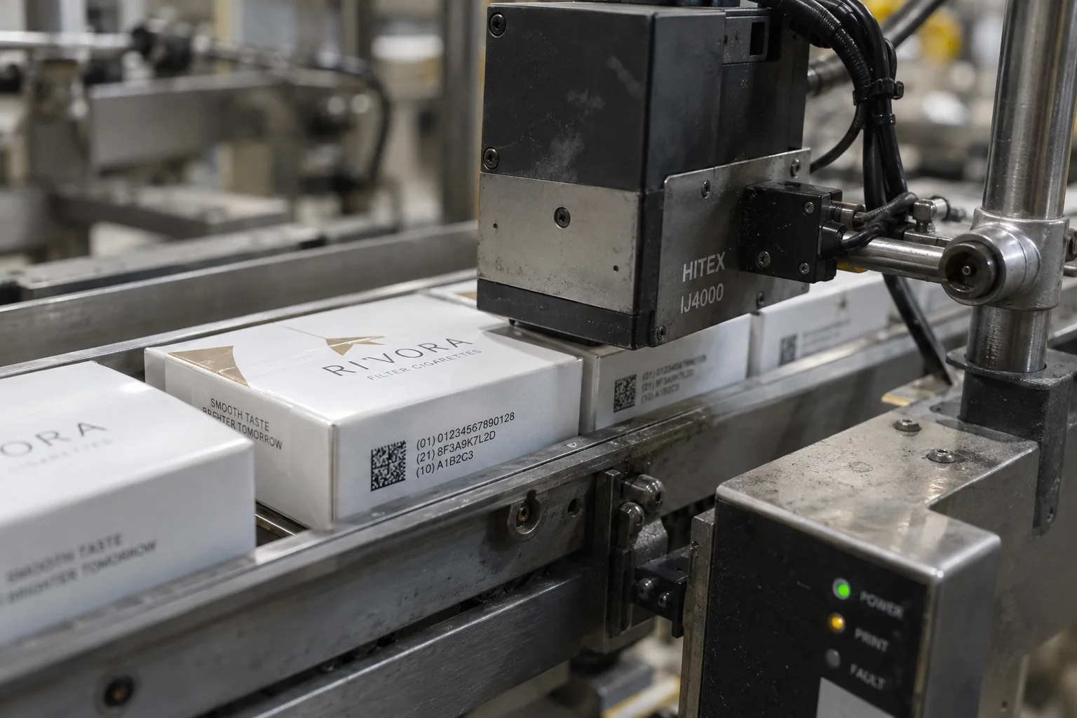 High-speed inkjet coder printing a unique 2D identifier on cigarette packs