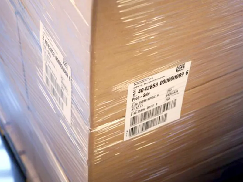 Pallet label with a GS1 2D code for logistics traceability, tertiary packaging